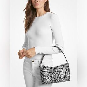 Michael Kors Astor Large Studded Snake Embossed Leather Shoulder Bag NWOT